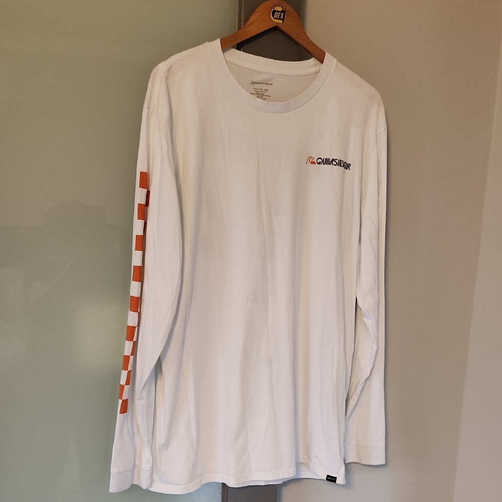 Quiksilver White Long Sleeve Shirt with Orange Accents